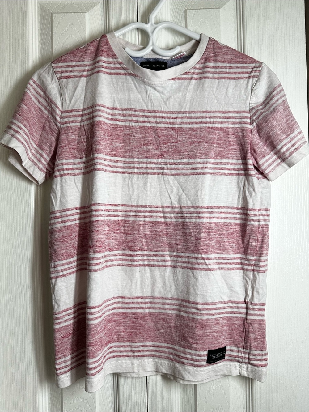 Silver Jeans White & Red Striped Crew Tee size L
